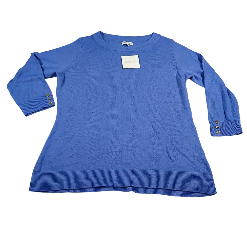 Croft & Barrow Sweater Womens L Blue New 3/4 Sleeve Gold Button Accents